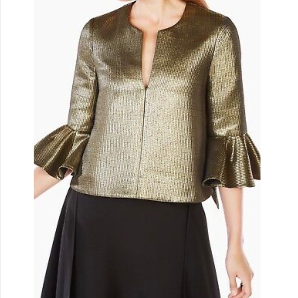 BCBG gold top with ruffle sleeve